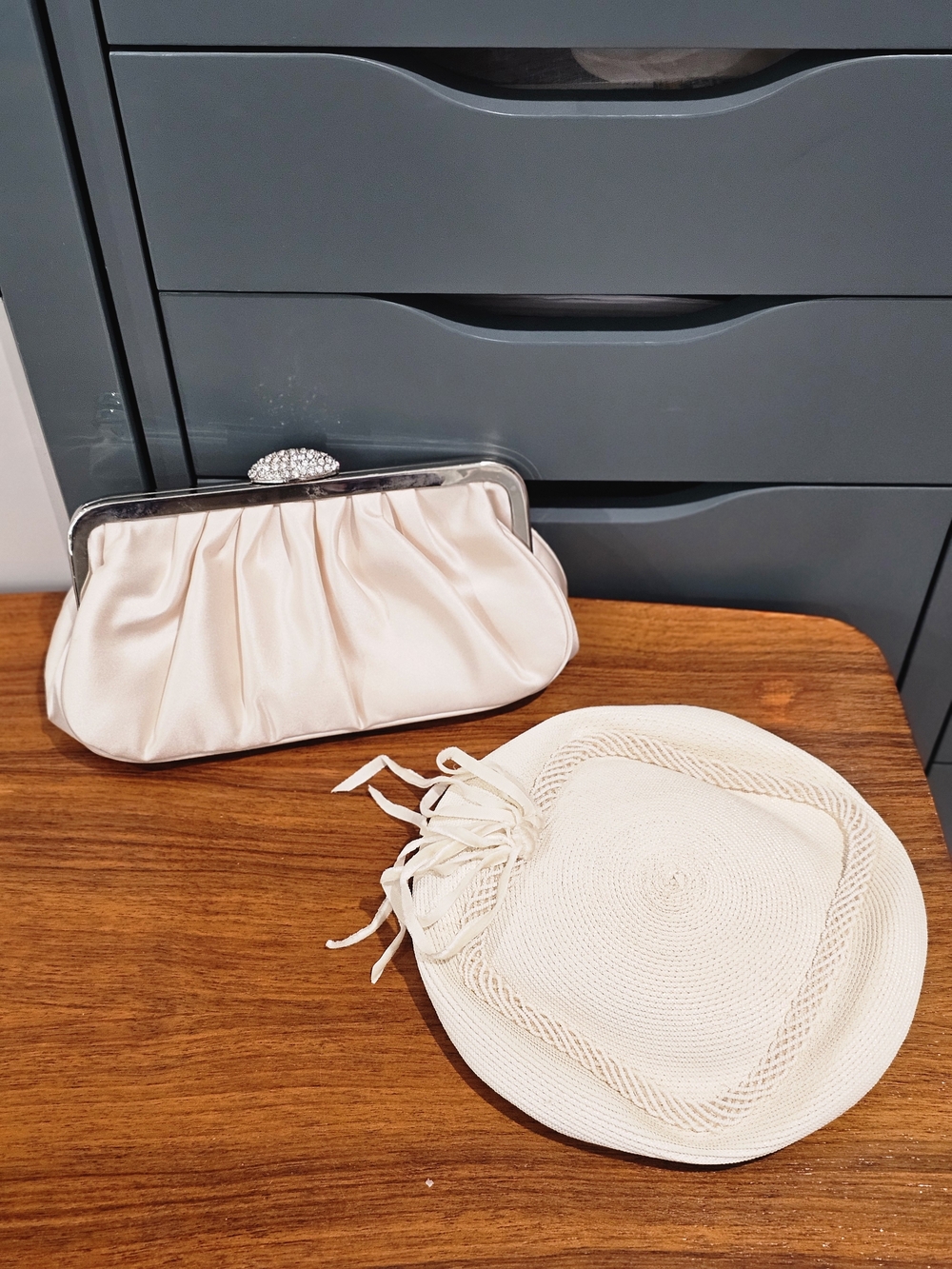 Vintage 1950s Ivory Hat & Satin Clutch Set Jo Davies Wedding Bridal